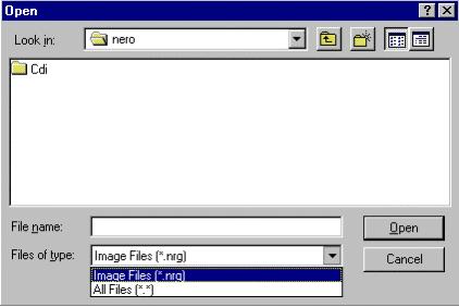 Picture of drop down box with Image Files highlighted